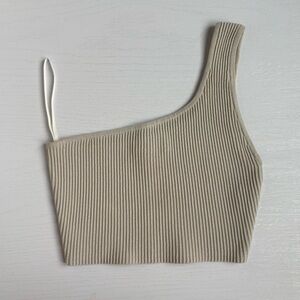 Aritzia Ribbed One-Shoulder Top in Taupe